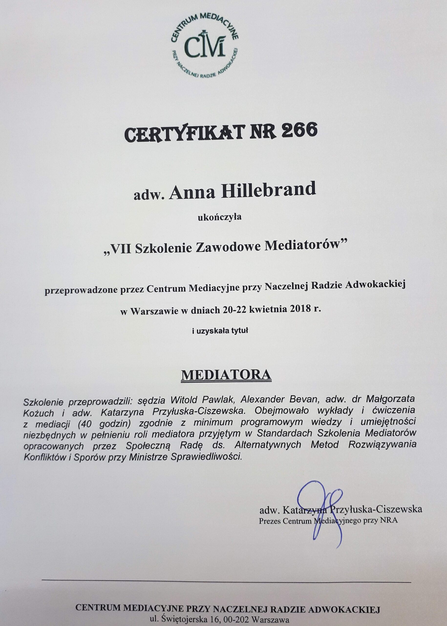 Mediacje_Adwokat Anna Hillebrand